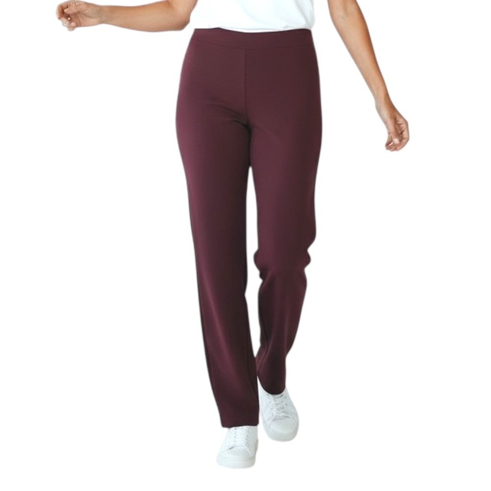 Eileen Fisher Size L  Ponte Pull On Pants in Maroon Loycell Blend Stretch